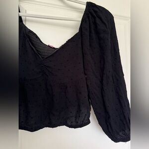 Francesca’s Black Swiss Dot Peplum Blouse | Black Going out top – Size M